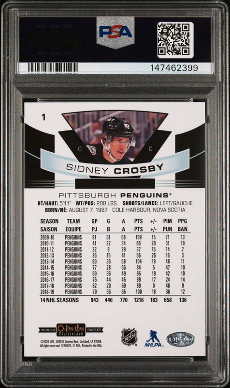 2019 O-Pee-Chee Platinum #1 Sidney Crosby Variation PSA 9 SSP view 2