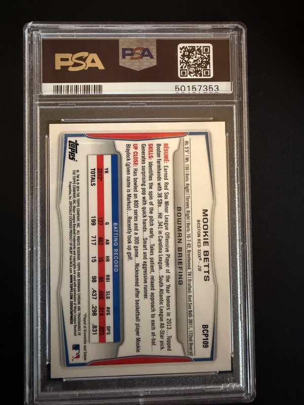 2014 Bowman Chrome Prospects MOOKIE BETTS #BCP109 RC PSA 10 view 2