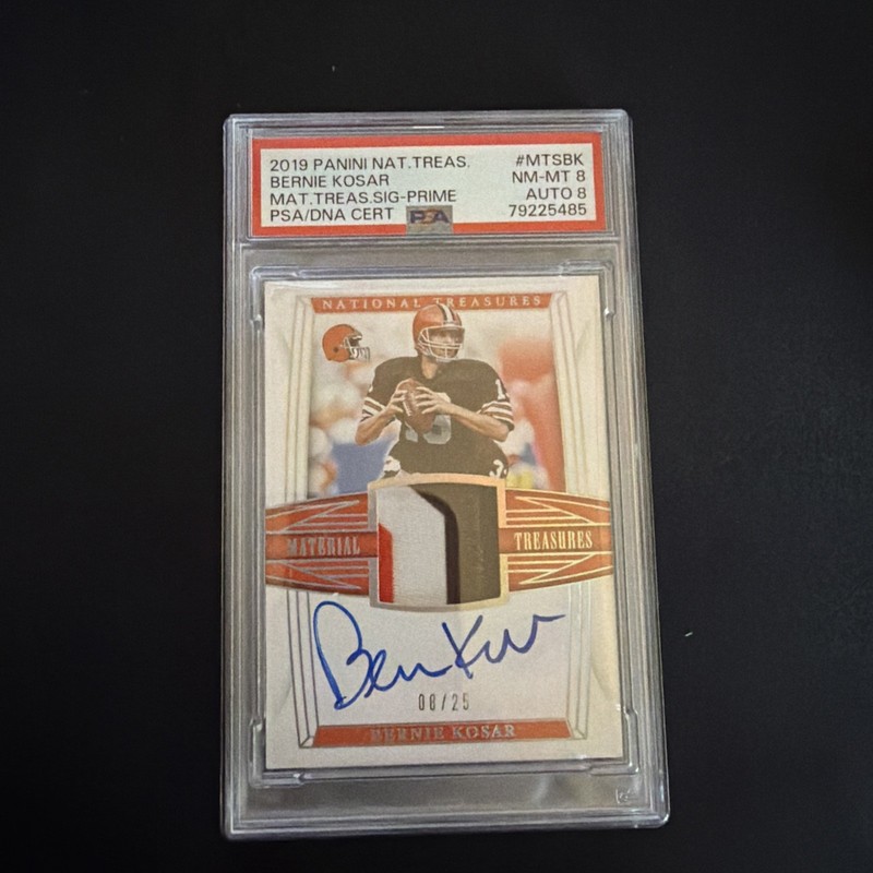 PSA 2019 National Treasures Bernie Kosar Material Treasures Prime Patch AUTO /25