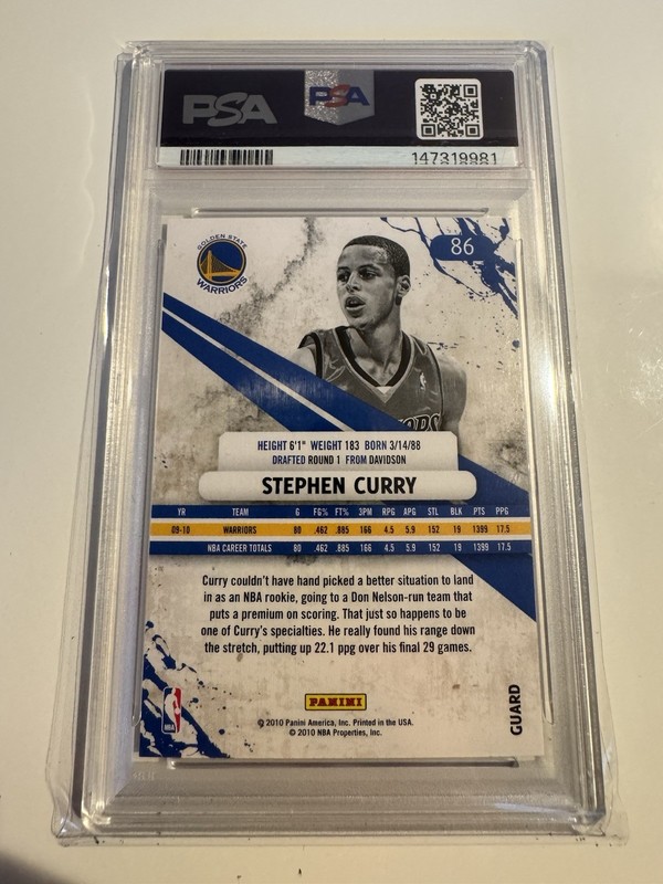 2010-11 Panini Rookies & Stars R & S Stephen Curry #86 PSA 10 new label 2nd year view 2