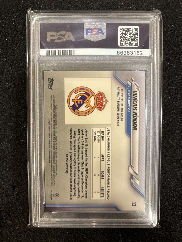 Vinicius Jr. 2019-20 Topps Chrome UCL Sapphire Edition #33 PSA 10 view 2