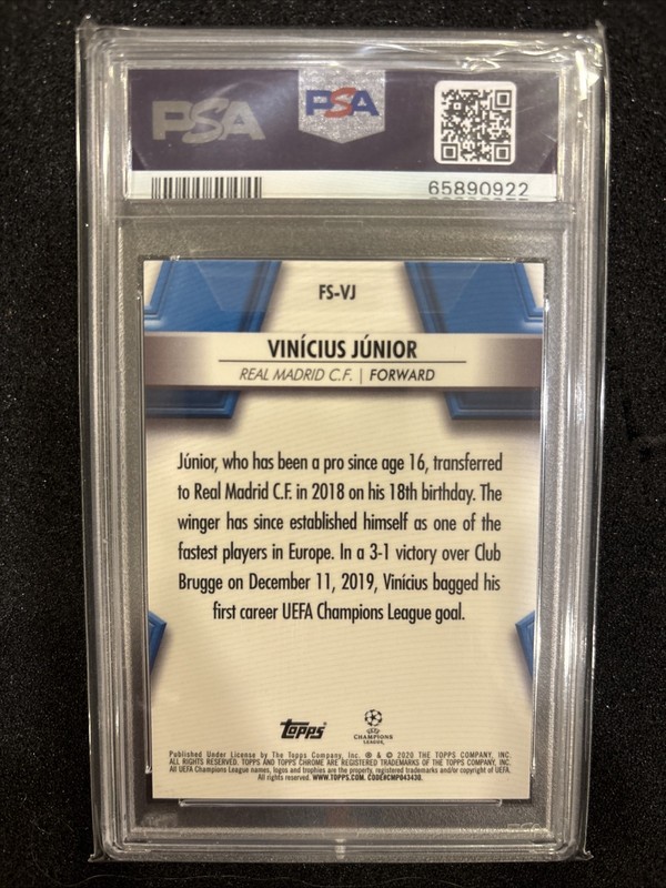 Vinicius Jr. 2019-20 Topps Chrome UCL Sapphire Edition Future Stars #VJ PSA 10 view 2