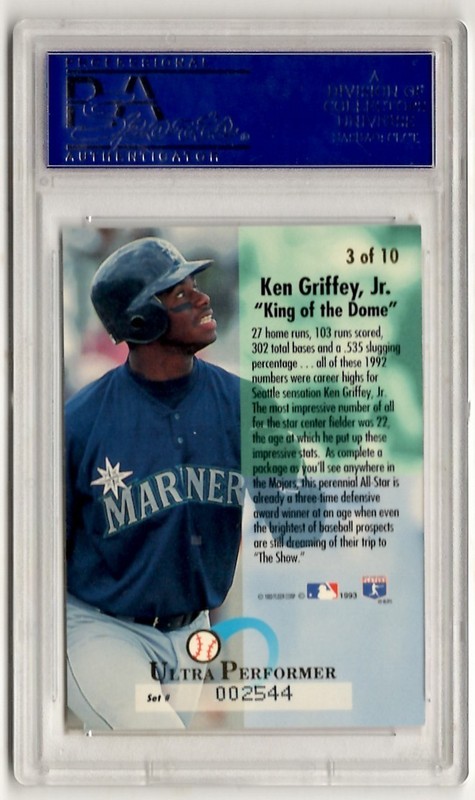 PSA 10 Ken Griffey Jr. 1993 Fleer Ultra Performers #3, Seattle Mariners, Reds view 2