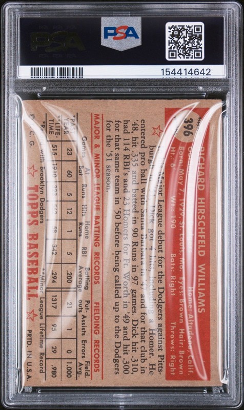 1952 Topps #396 Dick Williams PSA 1 PRESENTS NICER view 2