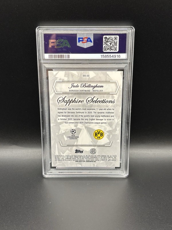 2022-23 Topps Sapphire Selection UCC Jude Bellingham Gold /50 PSA 8 view 2