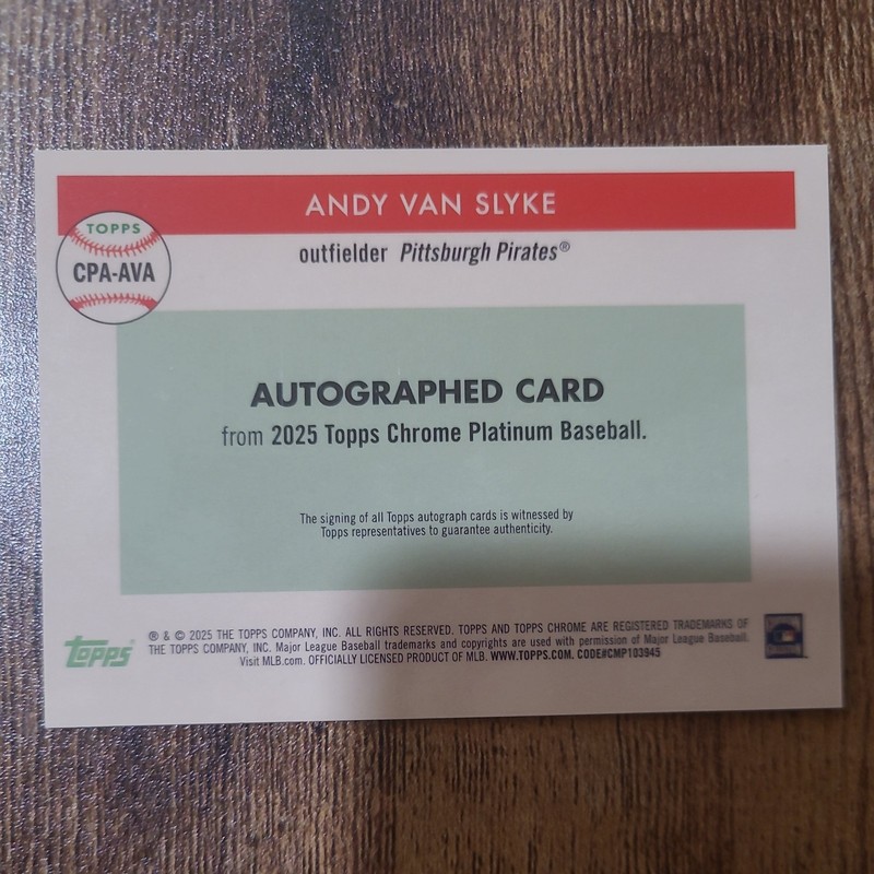 2025 Topps Chrome Platinum Andy Van Slyke CPA-AVA Auto Gold / 50 Pirates view 2