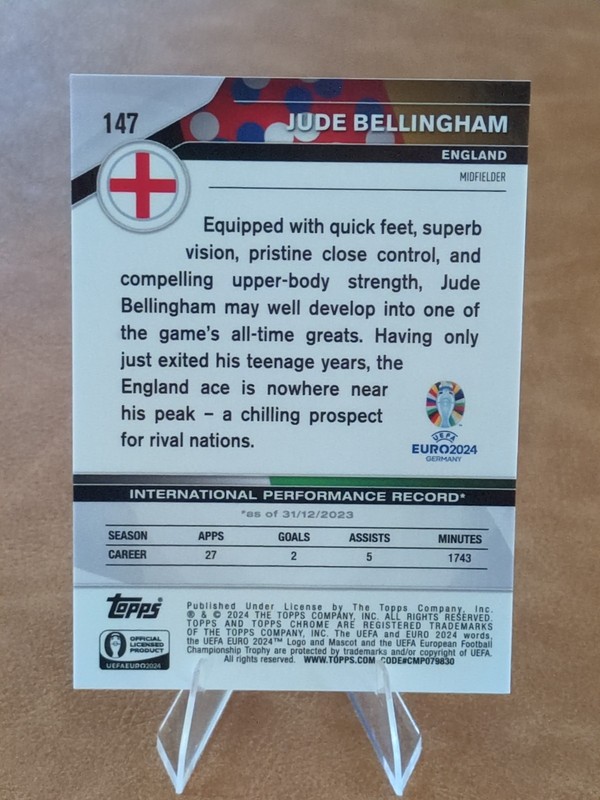 Jude Bellingham Hero Variation SP Ref Topps Chrome Euro 2024 England Real Madrid view 2