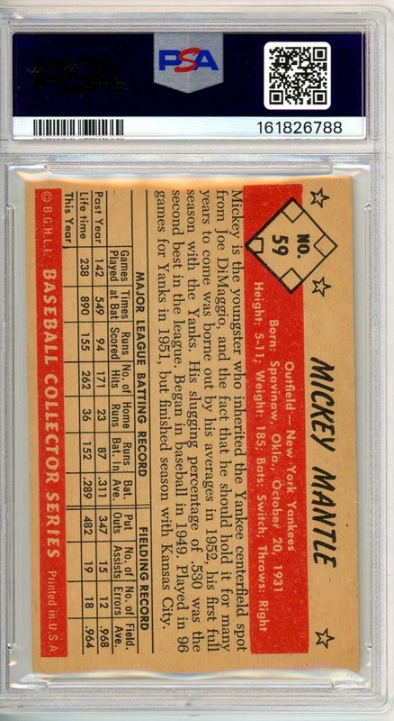 1953 Bowman MICKEY MANTLE #59 PSA Grade 5.5 EX++Cond "Just Graded ESTATE FIND" view 2