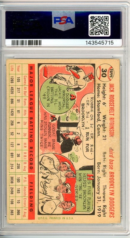 1956 Topps JACKIE ROBINSON #30 PSA Grade 2mk GD-Cond "Just Graded INVEST" view 2
