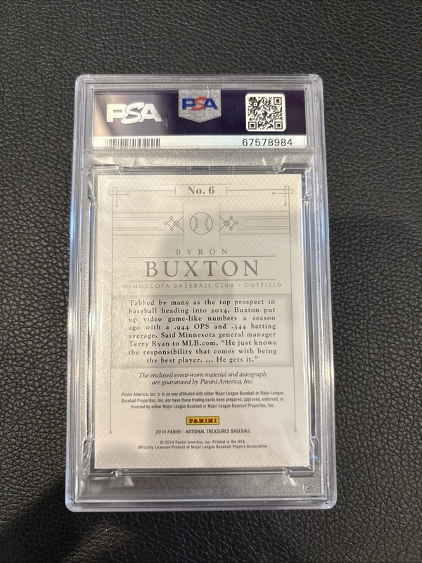 BYRON BUXTON 1/1 Rookie Auto Patch 2014 Panini NT PSA 8 Auto 10 RC RPA SSP view 2