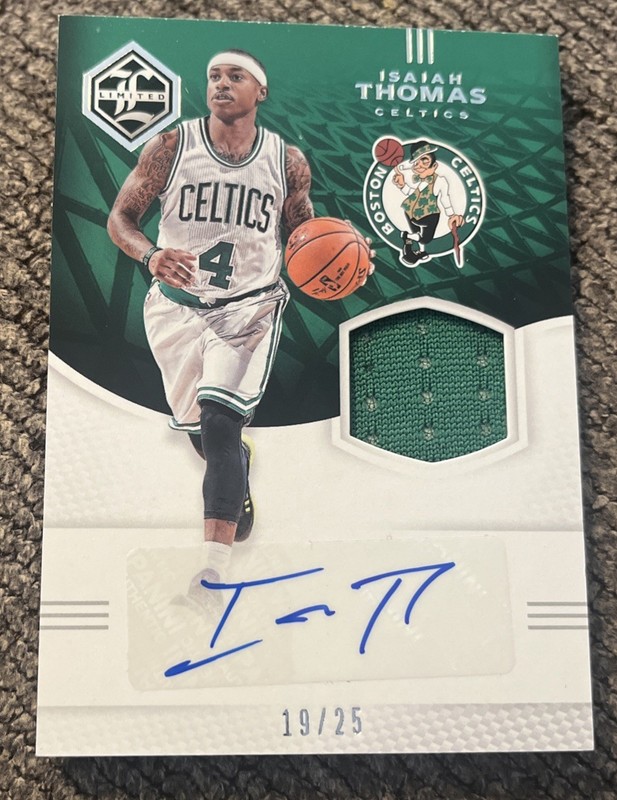 Isaiah Thomas 2016-17 Panini Limited SSP Auto Game Used/Worn Celtics Patch /25