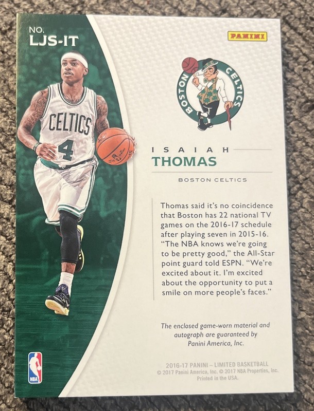 Isaiah Thomas 2016-17 Panini Limited SSP Auto Game Used/Worn Celtics Patch /25 view 2