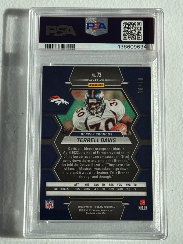 2023 Mosaic TERRELL DAVIS #73 Gold No Huddle / 10 PSA 8! NM-MINT! POP=1 view 2