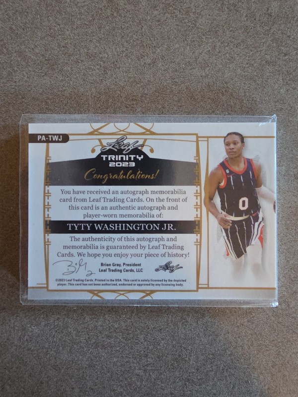 2022-23 Leaf Trinity - Patch Autos TyTy Washington Jr. #PA-TWJ Silver /99 RC MEM view 2