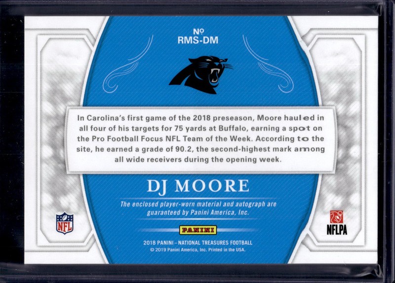 2018 National Treasures DJ Moore RC Patch Auto /25 Carolina Panthers RMS-DM view 2