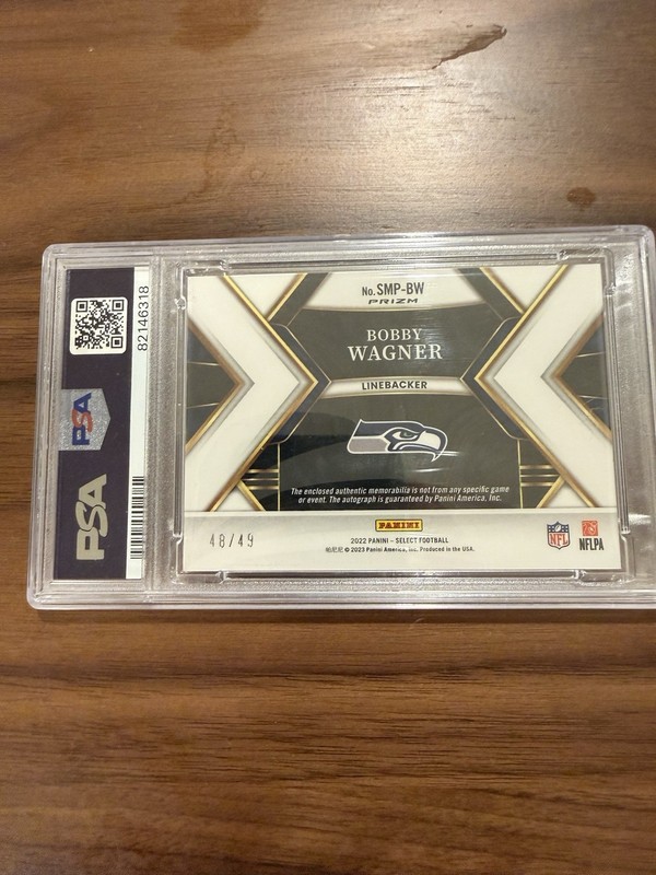 2022 Panini Select Signature Memorabilia Bobby Wagner Purple /49 Graded PSA 9 view 2
