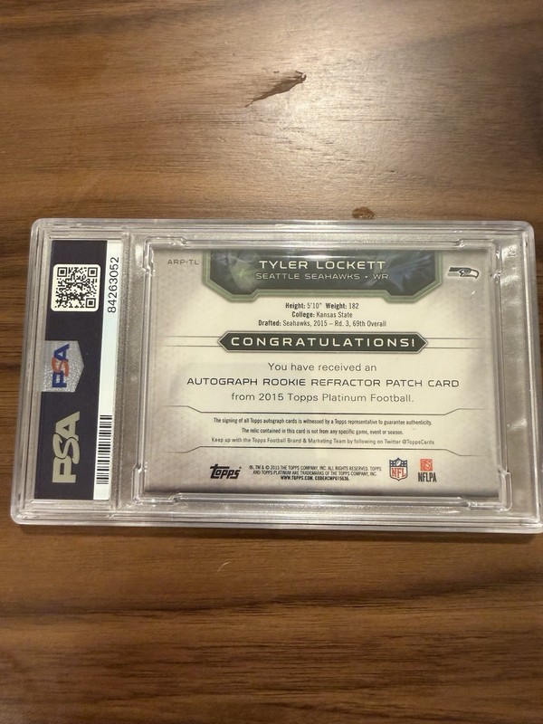 2015 Platinum Rookie Patches Tyler Lockett Green Refractor /99 PSA 10 Auto 10 view 2