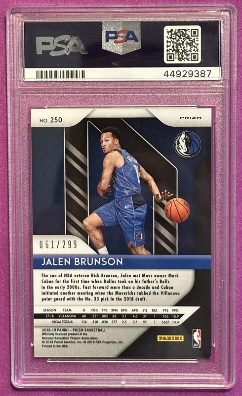 2018-19 Panini Prizm Jalen Brunson Red /299 RC #250 Knicks Pop 18 PSA 10 💎 MVP view 2