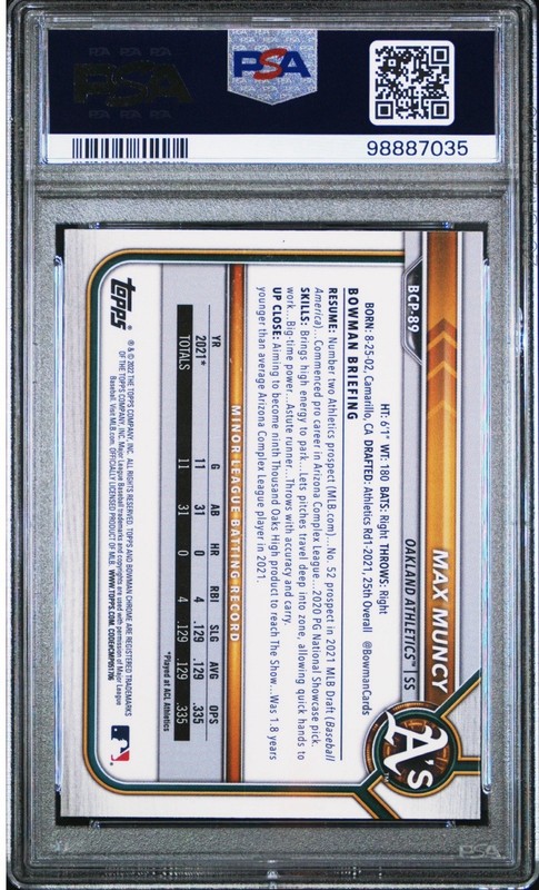 2022 Max Muncy Chrome Prospects Bowman Chrome Prospects BCP89 PSA 10 view 2