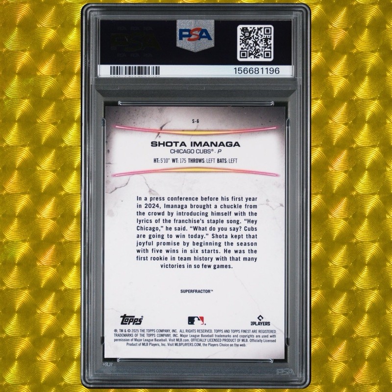 SUPERFRACTOR! 2025 Topps Finest Shota Imanaga Smashing Through 1/1 PSA 10 view 2