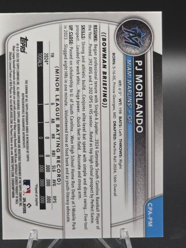 2025 Bowman - Chrome Prospect Autographs PJ Morlando #CPA-PM Speckle 159/299 view 2