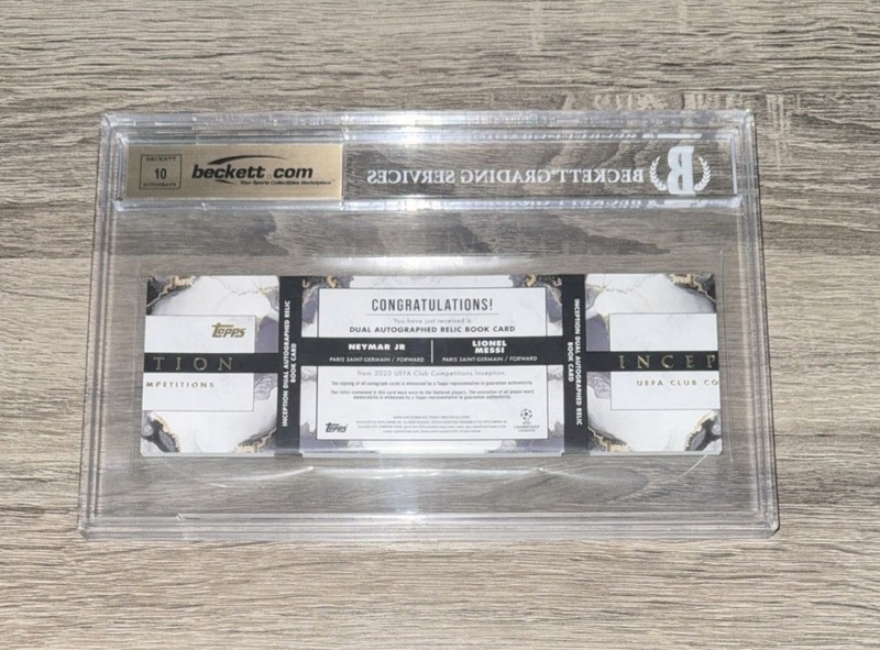 2022 Topps Inception Messi & Neymar Jr Dual Match Worn Patch Auto BGS 9.5 10/10 view 2