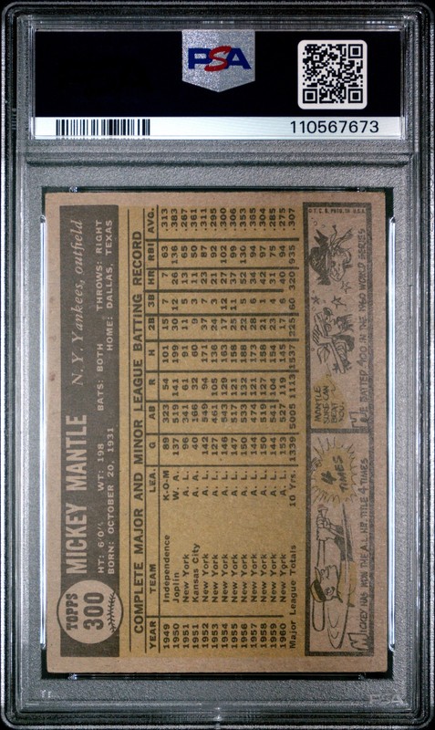 1961 Topps #300 Mickey Mantle PSA 4 view 2