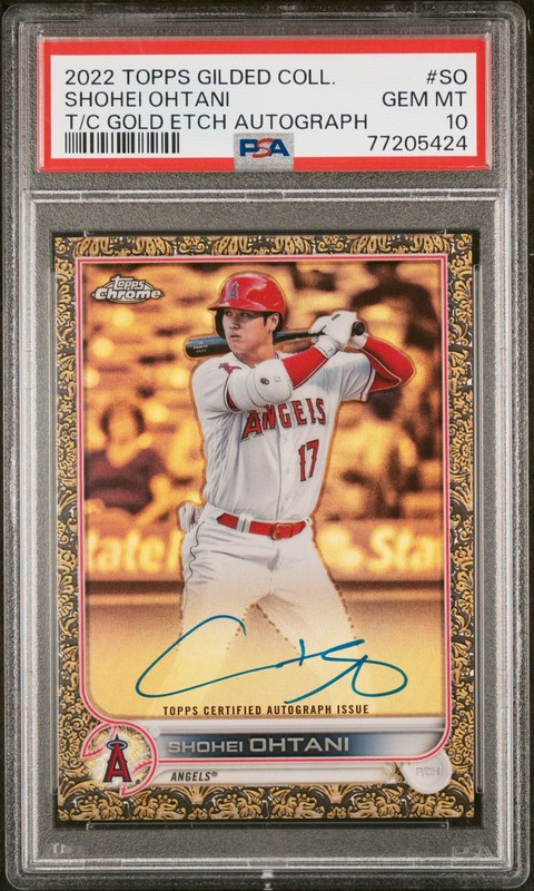 2022 Topps Gilded Collection #SO Shohei Ohtani T/C Gold Etch Auto /30 PSA 10 view 1