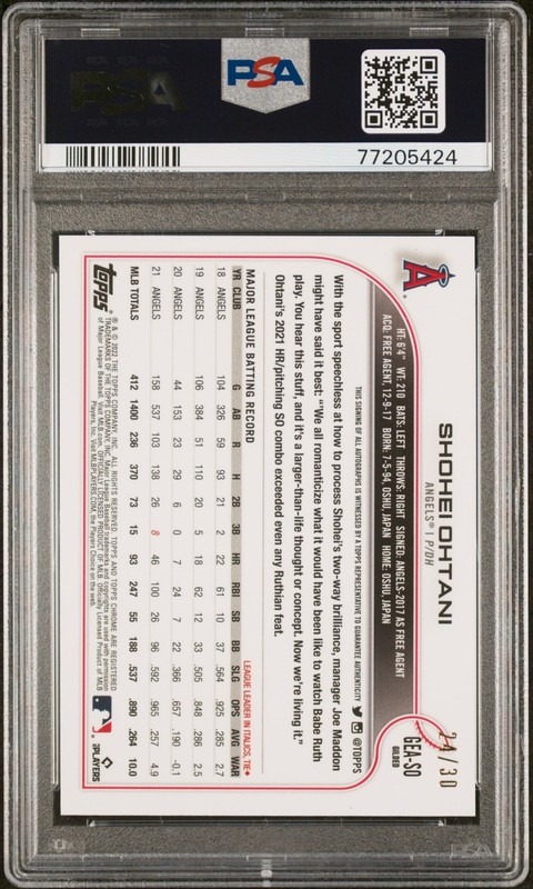 2022 Topps Gilded Collection #SO Shohei Ohtani T/C Gold Etch Auto /30 PSA 10 view 2