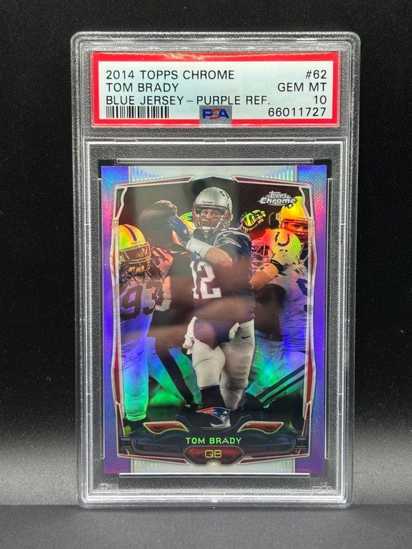 2014 TOPPS CHROME BLUE JERSEY-PURPLE REFRACTOR #62 TOM BRADY PSA 10