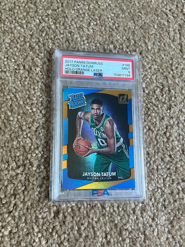 2017 Panini Donruss Jayson Tatum Holo Orange Laser #198 Rookie PSA 9 Low Pop. view 2