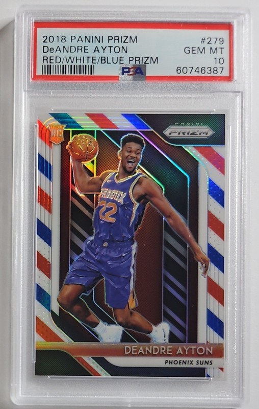 2018 PANINI PRIZM #279 DEANDRE AYTON RED WHITE BLUE ROOKIE PSA 10 GEM MINT SUNS