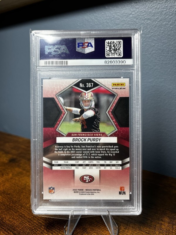 2022 Panini Mosaic Reactive Orange Brock Purdy (RC) #367 PSA 9 Mint 49ers view 2