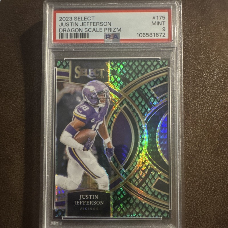 Panini 2023 Select Premier Justin Jefferson #175 Dragon Scale Prizm 43/70 PSA 9