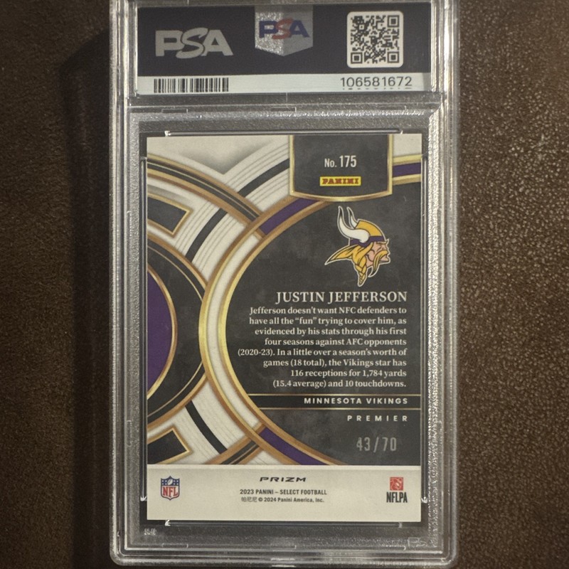 Panini 2023 Select Premier Justin Jefferson #175 Dragon Scale Prizm 43/70 PSA 9 view 2