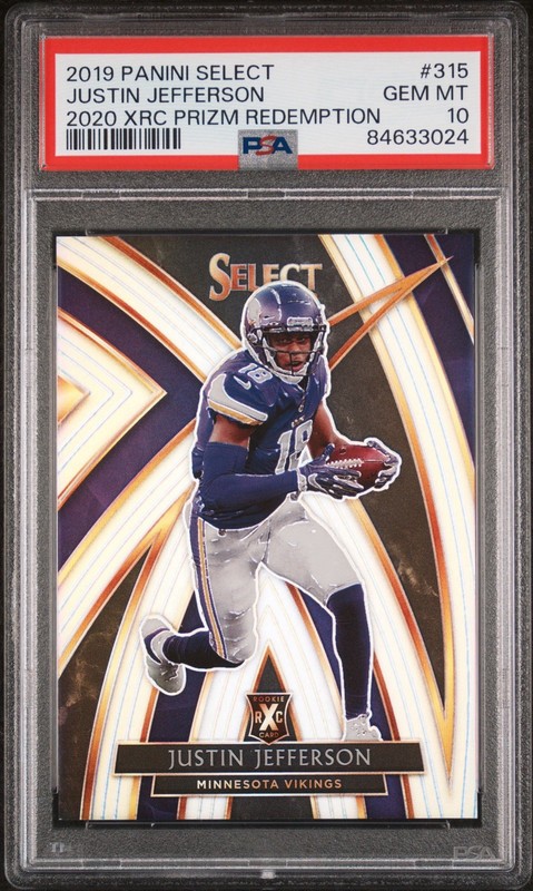 2019 Select Justin Jefferson 2020 XRC Prizm Redemption Rookie RC #315 PSA 10