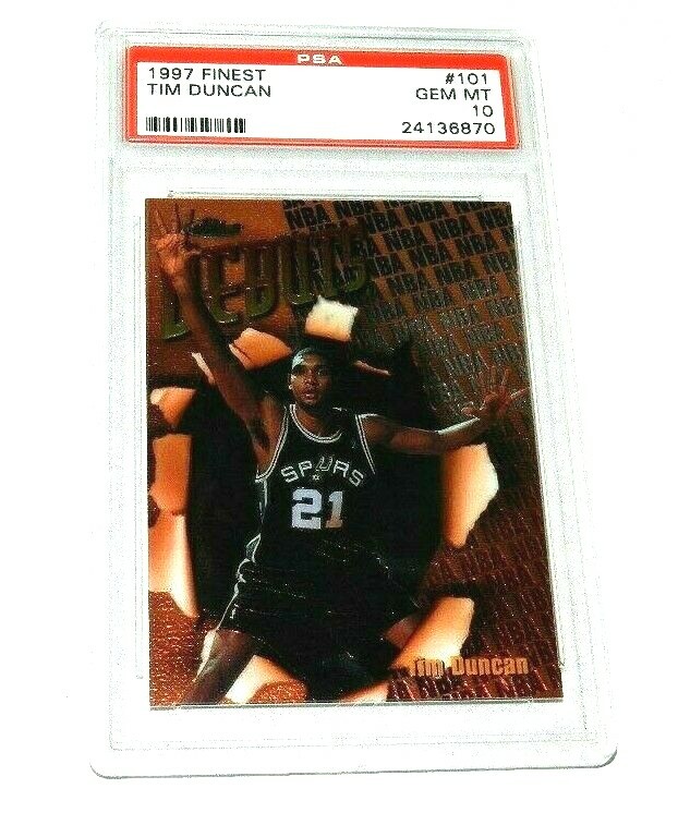 1997 TOPPS FINEST BASKETBALL TIM DUNCAN RC PSA 10 GEM MINT CARD #101 SPURS HOF