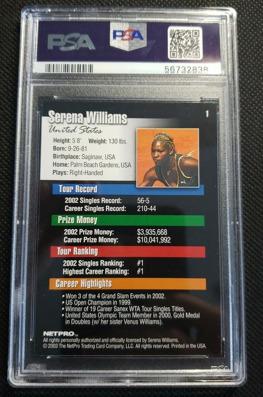 2003 Netpro Serena Williams #1 Rookie RC PSA 10 Gem Mint view 2