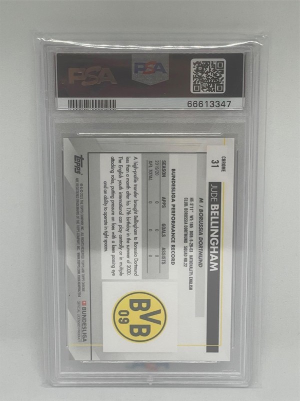 JUDE BELLINGHAM 2020-21 TOPPS CHROME BUNDESLIGA #31 ROOKIE RC PSA 10 GEM MINT view 2