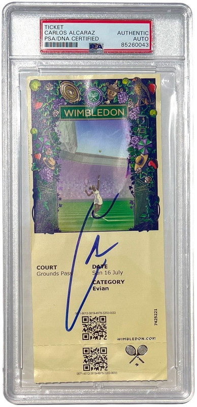 CARLOS ALCARAZ SIGNED 2023 WIMLEDON TENNIS TICKET FINALS AUTO CHAMPION PSA/DNA