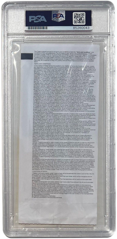 CARLOS ALCARAZ SIGNED 2023 WIMLEDON TENNIS TICKET FINALS AUTO CHAMPION PSA/DNA view 2