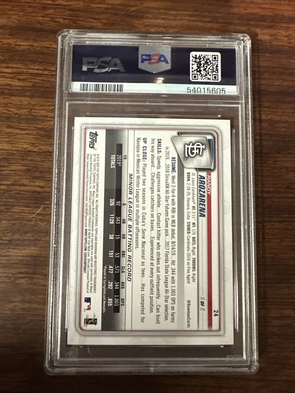 2020 Bowman Randy Arozarena RC Rookie PSA 10 Cardinals/Rays/Mariners view 2