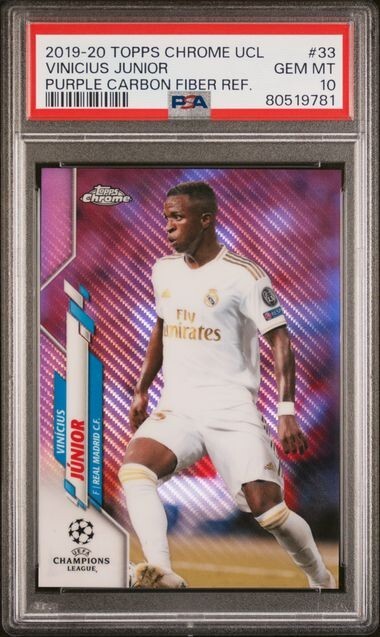 2019-20 Topps Chrome UEFA Vinicius Junior Purple Carbon Fiber Refractor PSA 10