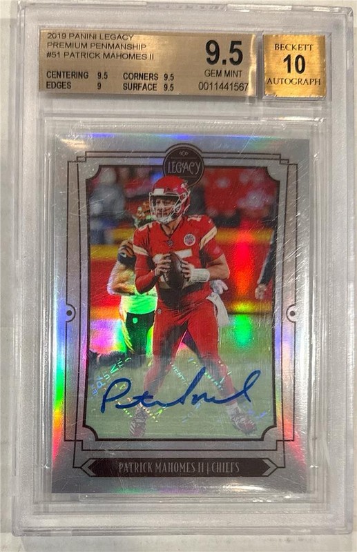 2019 Patrick Mahomes Panini Legacy Auto Prizm Card- BGS 9.5 Gem Mint w/10 auto