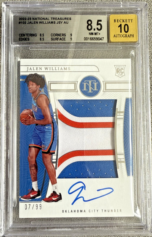 BGS 8.5: 2022-23 NATIONAL TREASURES JALEN WILLIAMS RPA ROOKIE PATCH AUTO /99