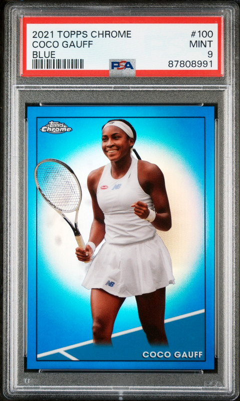 2021 Topps Chrome Coco Gauff Blue Refractor #2/99 RC PSA 9 Mint