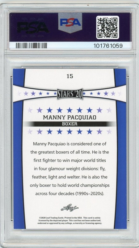 2020 Leaf Stars Manny Pacquiao #15 Special Release Card Boxing PSA 9 Graded Slab view 2