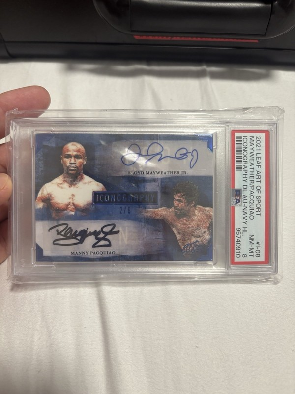 2021 Leaf Art of Sport Iconography Auto Mayweather Pacquiao 2/6 PSA 8