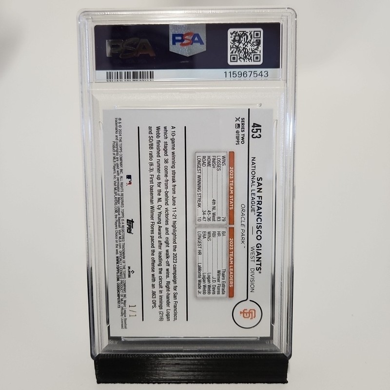 2024 Topps San Francisco Giants First Card 1/1 #453 PSA 7 view 2