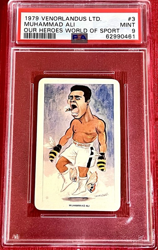 1979 MUHAMMAD ALI RARE BOXING cartoon world of sport FLIK VENORLANDUS card PSA 9